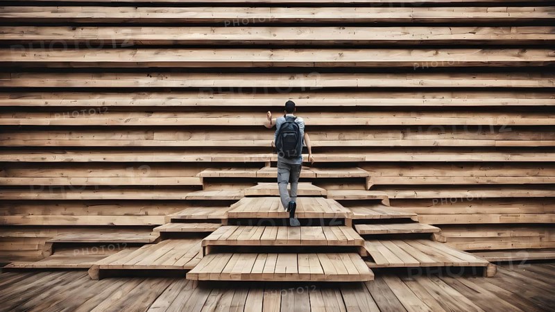 Man climbing up stairs. Ladder of Success. AI generated image, ai
