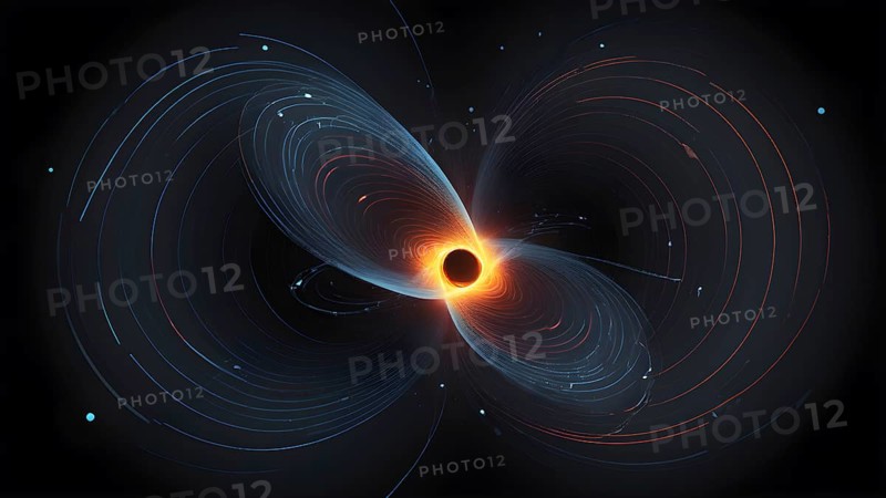 Science element concept Quantum Mechanics, formula, curvature of spacetime in a gravitational field, black hole, AI generated