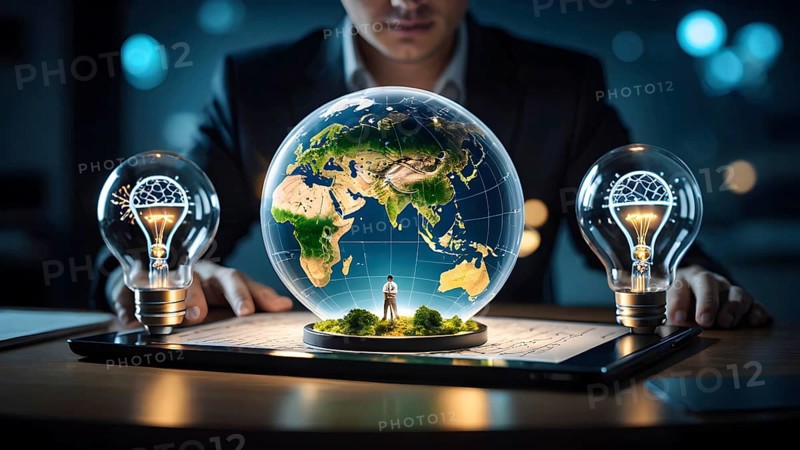 Worldwide globalization concept. Futuristic connect world digital, AI generated image