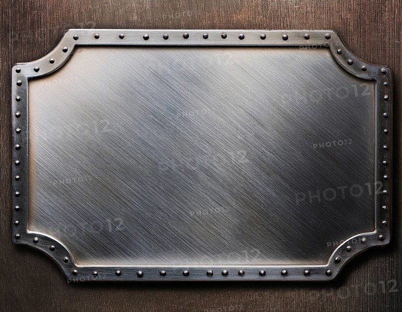 Metal plaque with a brush texture and screws. Shiny brushed metal plate with screws, AI generated