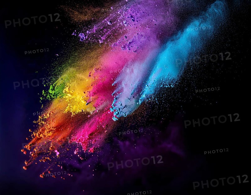 A colorful explosion powder on black background.. Multicolored powder explosion, AI generated