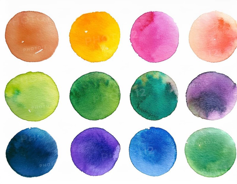 Colorful watercolor circles painted on a white background create a vibrant and artistic design. Bright colors including orange, blue, red, and green offer inspiration for artistic creation and design projects, AI generated
