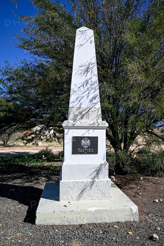 Monument to Kaiser Wilhelm II at the railway station in Aus, Karas Region, Namibia
