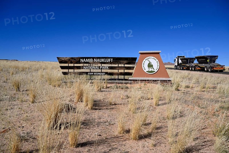 Sign at the entrance to Tsau//Khaeb National Park, diamond restricted area, near Aus, Karas Region, Namibia