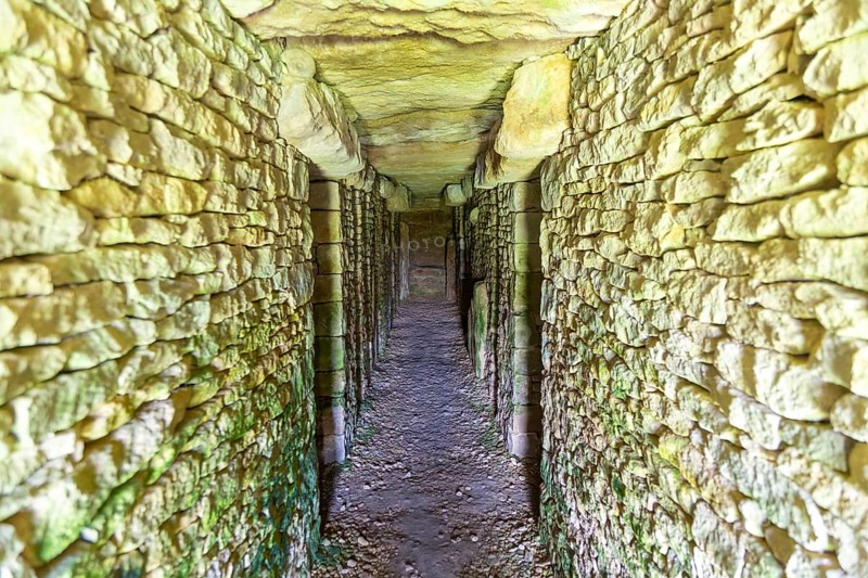 Modern-day neolithic style long Barrow burial chamber for storing cremation urns, All Cannings, near Devizes, Wiltshire, UK built 2014