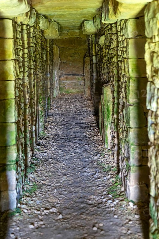 Modern-day neolithic style long Barrow burial chamber for storing cremation urns, All Cannings, near Devizes, Wiltshire, UK built 2014