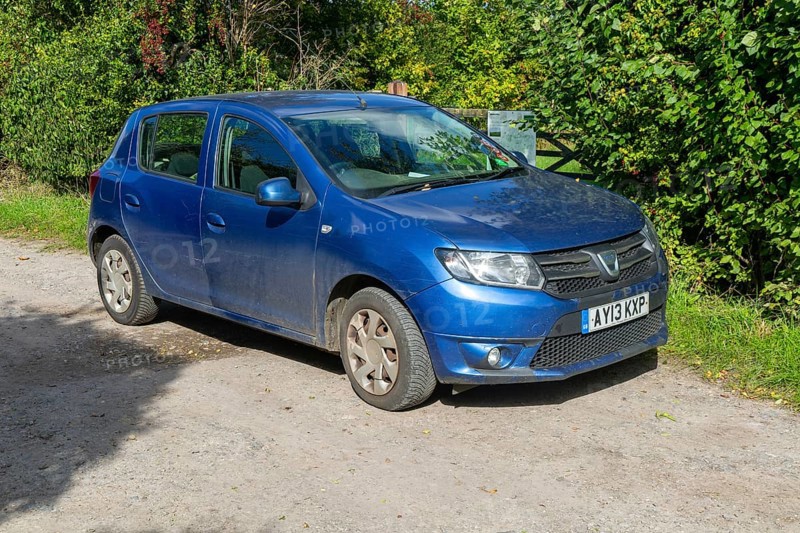 Blue Dacia Sandero 0.9 TCe Laureate Prime Hatchback 5 door 2013 registered righthand drive car, UK