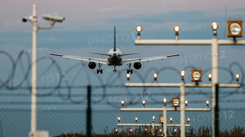 Landing of an aircraft at BER Berlin Brandenburg Willy Brandt Airport, Schönefeld, 29/09/2025, Schönefeld, Brandenburg, Germany