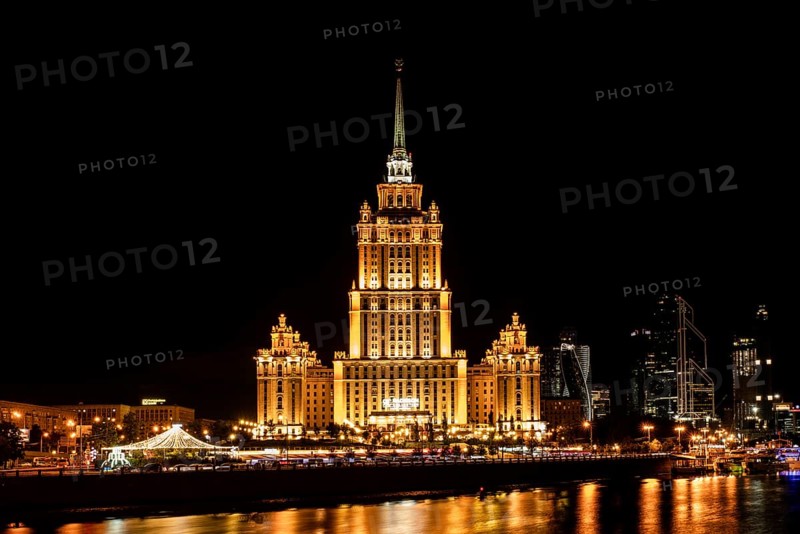 Moscow, Night Scene, At Night, Illuminated, Seven Sisters, Hotel Ukraine, Radisson Blu