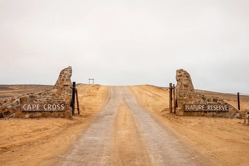 Entrance gate of Cape Cross Seal Reserve, Namibia - 29 August, 2025: leading to the famous Cape fur seal colony on the Skeleton Coast