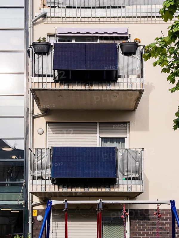 Balcony power stations on an apartment block in Düsseldorf, Germany