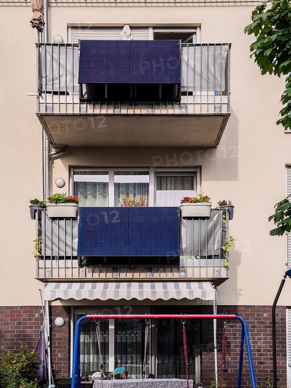 Balcony power stations on an apartment block in Düsseldorf, Germany