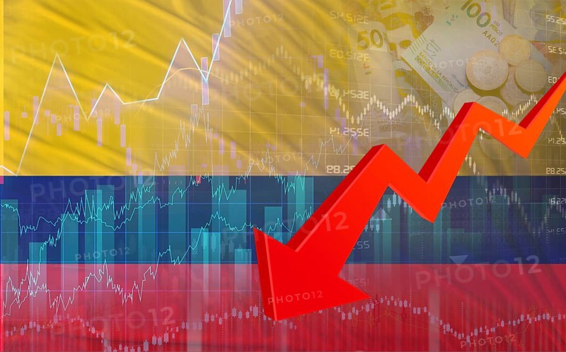 Concept of Colombia financial fall. Colombia financial decline on a market chart
