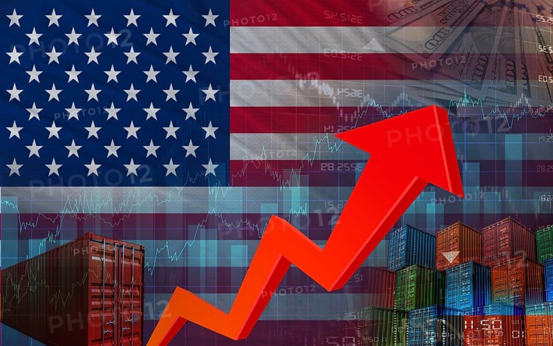 Concept of export tariffs on the United States flag. Boom in international trade and business in the U.S