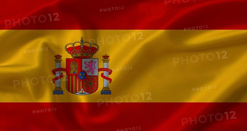 Close up of flag of Spain with cloth texture. Spain flag with fabric texture waving