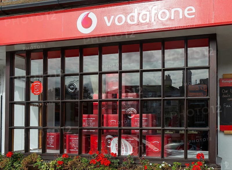 Shopfront of Vodafone phone shop, Marlborough, Wiltshire, England, UK