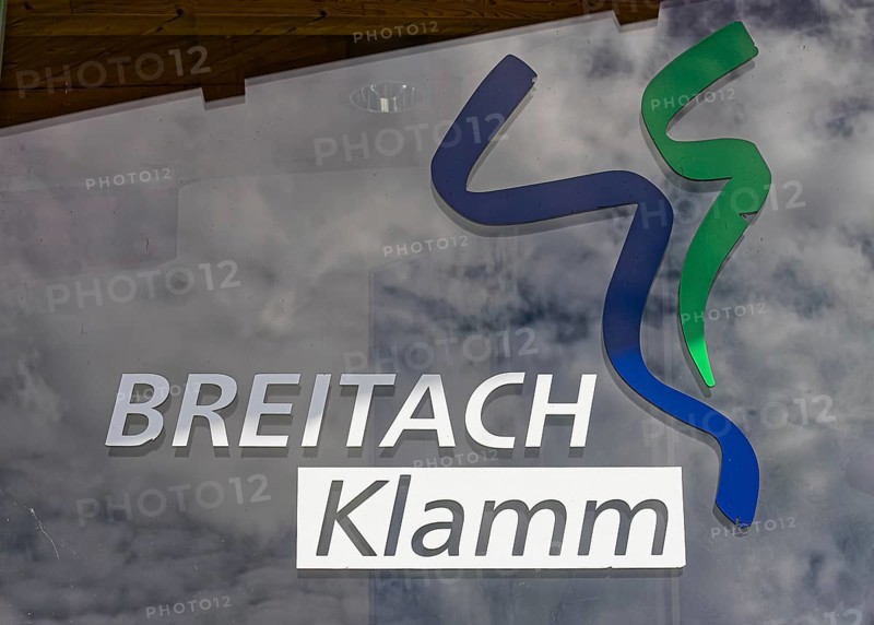 Logo and information board of the Breitachklamm, Breitachklamm near Oberstdorf, the deepest rocky gorge in Central Europe