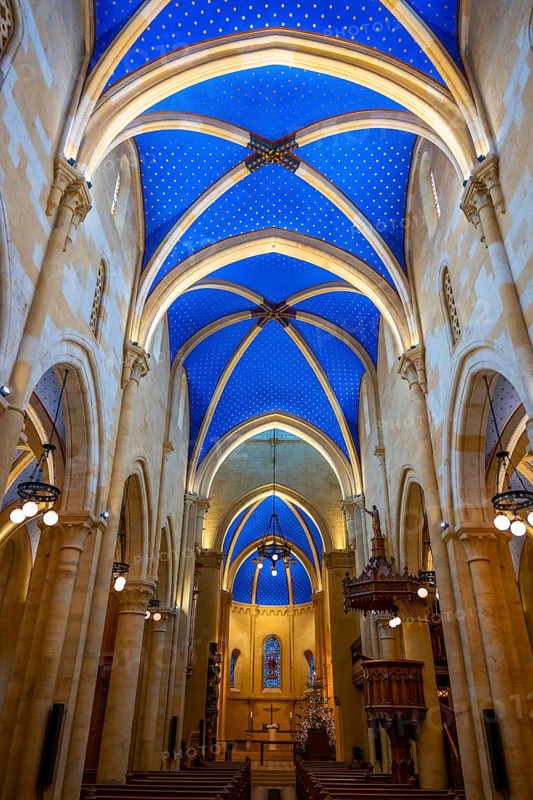 Inside the Beautiful Cathedral Collégiale de Neuchatel in City of Neuchatel, Canton Neuchatel, Switzerland