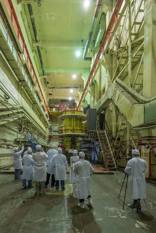 People in protective clothing visit the Chernobyl nuclear power plant, Chernobyl nuclear power plant, Chernobyl exclusion zone, Kyiv oblast, Ukraine