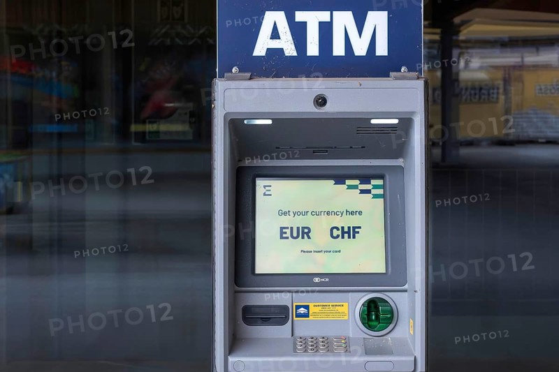 ATM machine euro against Swiss francs, Arosa, Graubünden, Switzerland