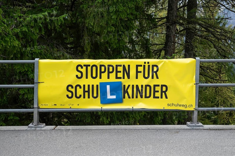 Stop advertising tarpaulin for schoolchildren, Arosa, Graubünden, Switzerland