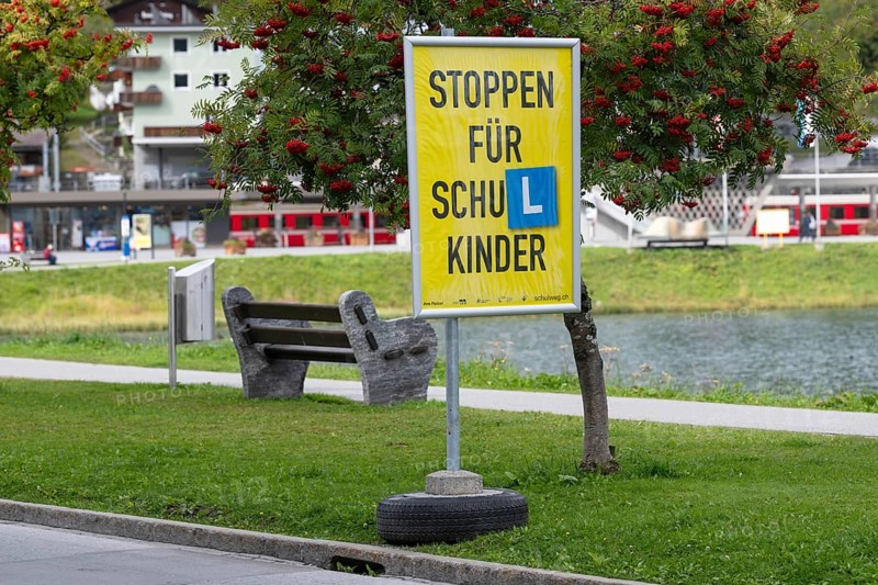 Advertising poster Stop for schoolchildren, Arosa, Graubünden, Switzerland
