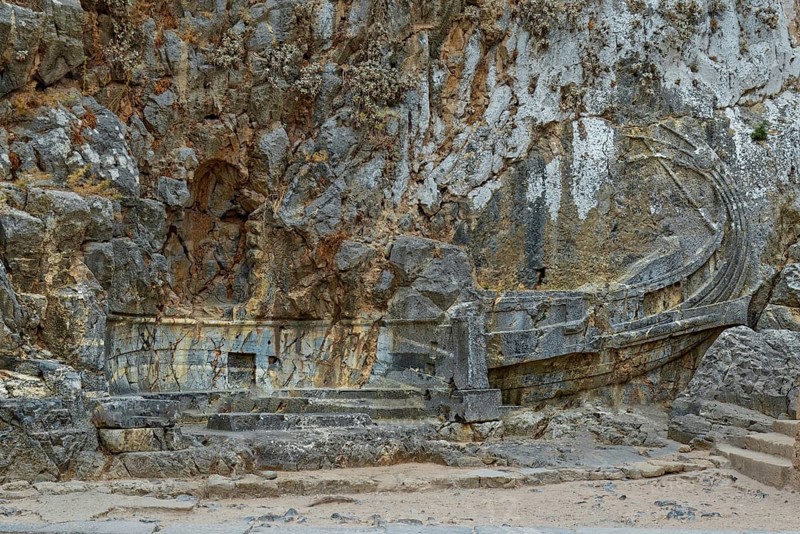 Relief of a warship (Triemiolia) at the foot of the Acropolis of Lindos, Acropolis, Lindos, Rhodes, island, Greece