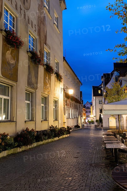 Historic houses, Häusergasse, town hall, Blue Hour, Schmiedgasse, Feldkirch, Vorarlberg, Austria