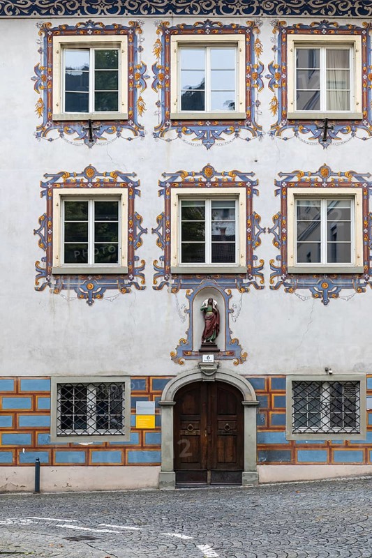 Historic building, façade with painting, St Nicholas Cathedral Parish, Feldkirch, Vorarlberg, Austria