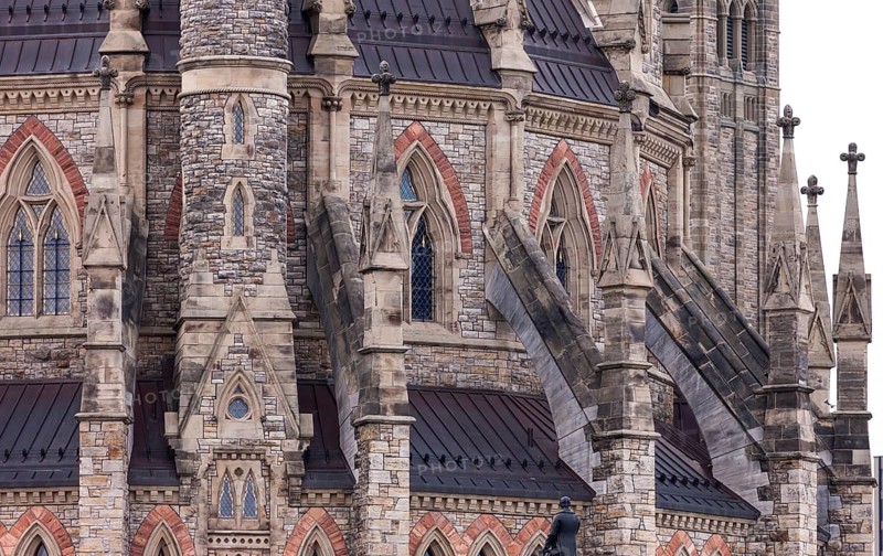 The Canadian Parliament buildings with detailed stonework and spires in Ottawa, Ontario, Canada, North America