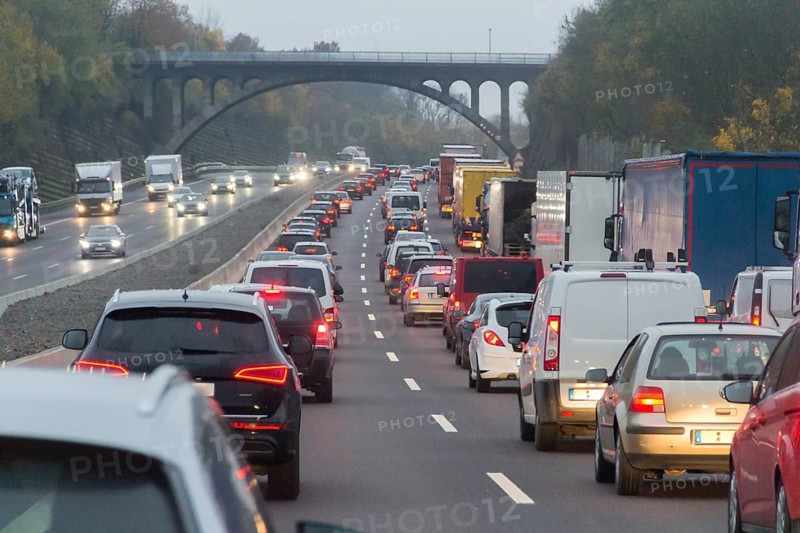 Dusky road scenery on a highway in Germany at autumn time