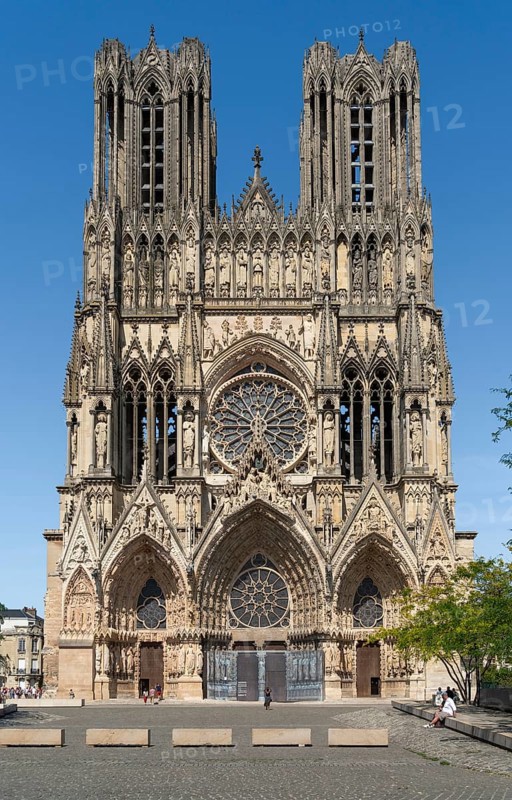 West facade of the Reims Cathedral in Reims, the most populous city in the French department of Marne