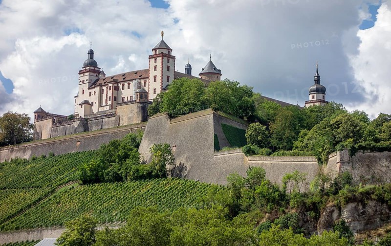 The Marienberg Fortress in Wuerzburg, a city in the Franconia region of bavaria in Germany at summer time