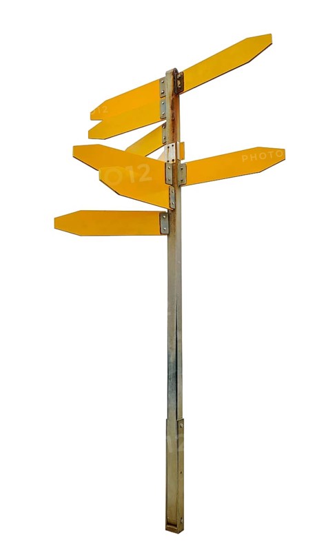Weathered signpost isolated in white back