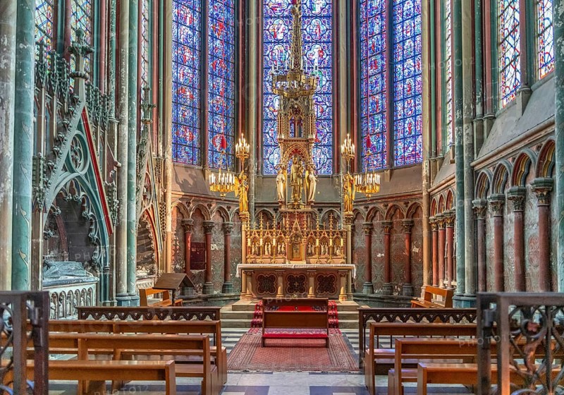 Scenery inside the Amiens Cathedral in Amiens, a city and commune in northern France. It is the capital of the Somme department in the region of Hauts-de-France