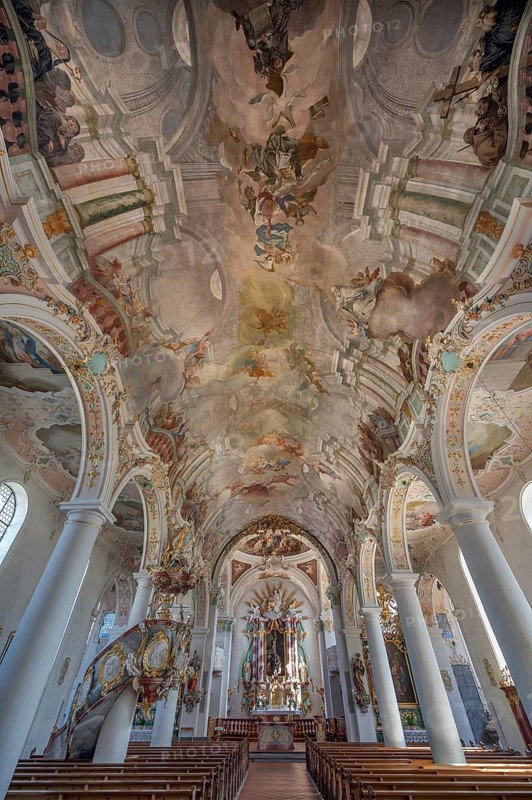Church of St Gallus and Ulrich, nave, Kisslegg, Allgäu, Baden-Württemberg, Germany