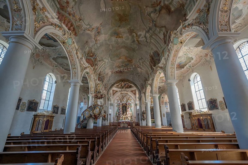 Church of St Gallus and Ulrich, nave, Kisslegg, Allgäu, Baden-Württemberg, Germany