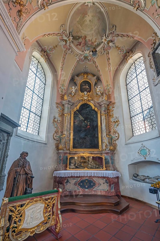 Church of St Gallus and Ulrich, side altar with the relic of St Clement, Kisslegg, Allgäu, Baden-Württemberg, Germany