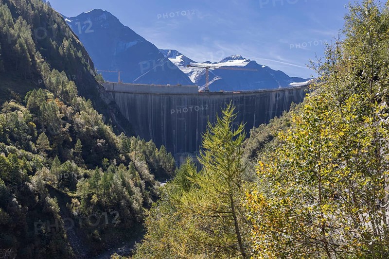 Waterfall bottom reservoir, dam wall, construction site, mountain panorama, energy industry, hiking area, Pinzgau