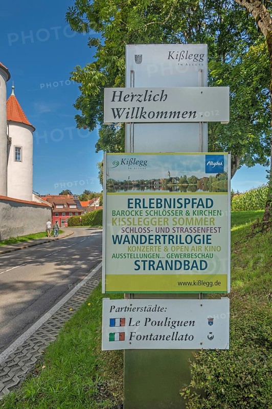 Information sign at the old castle in Kisslegg, Allgäu, Baden-Württemberg, Germany