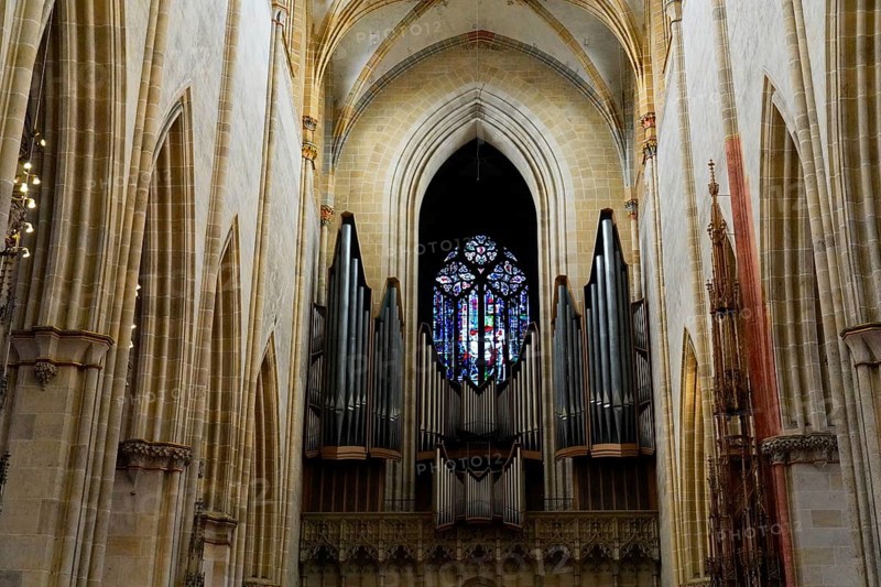 The interior of the largest Protestant church in Germany. It has the world's highest church tower, Ulm Minster, Germany, Europe, Impressive Gothic cathedral with a large organ and stained glass windows in a majestic setting, Ulm