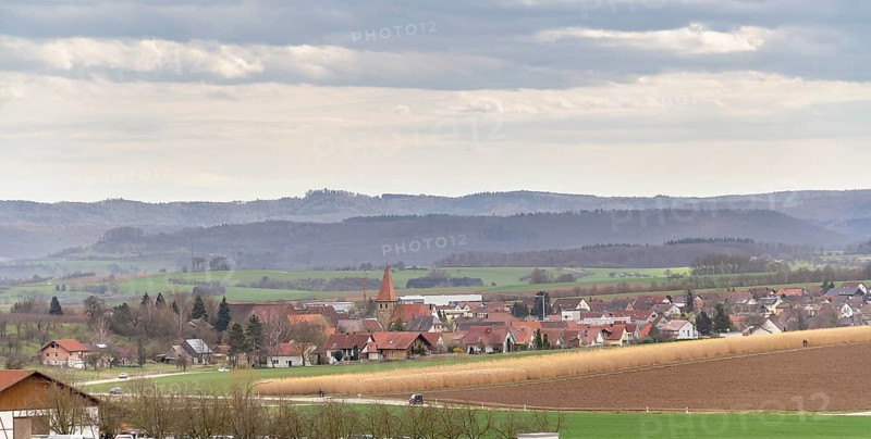 Idyllic rural scenery around Bretzfeld in Hohenlohe at early spring time