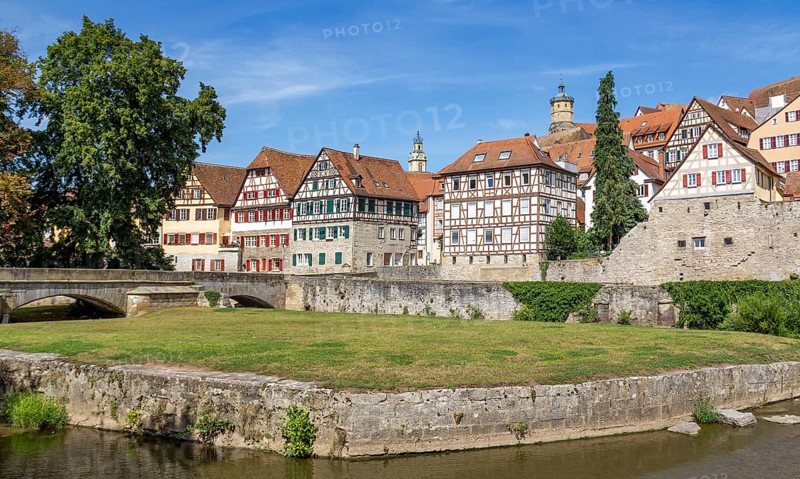 City view of a town named Schwaebisch Hall in Southern Germany at summer time
