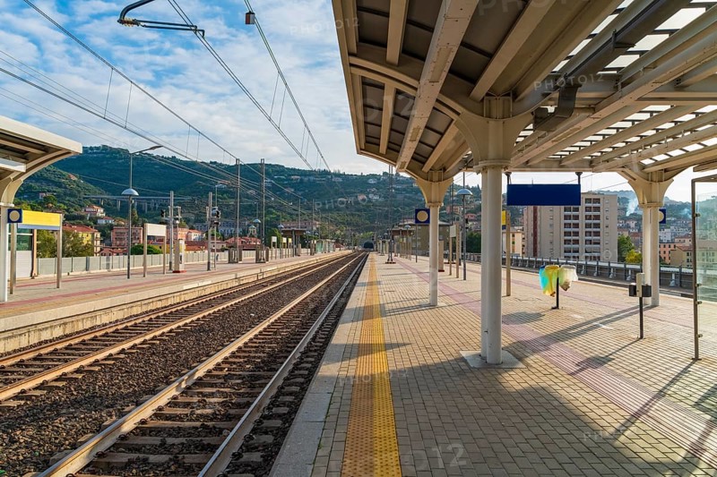 Railway station in Imperia, a city in Liguria, northern Italy