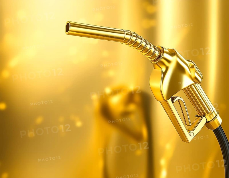 AI generated image showing a golden fuel dispenser in golden ambiance