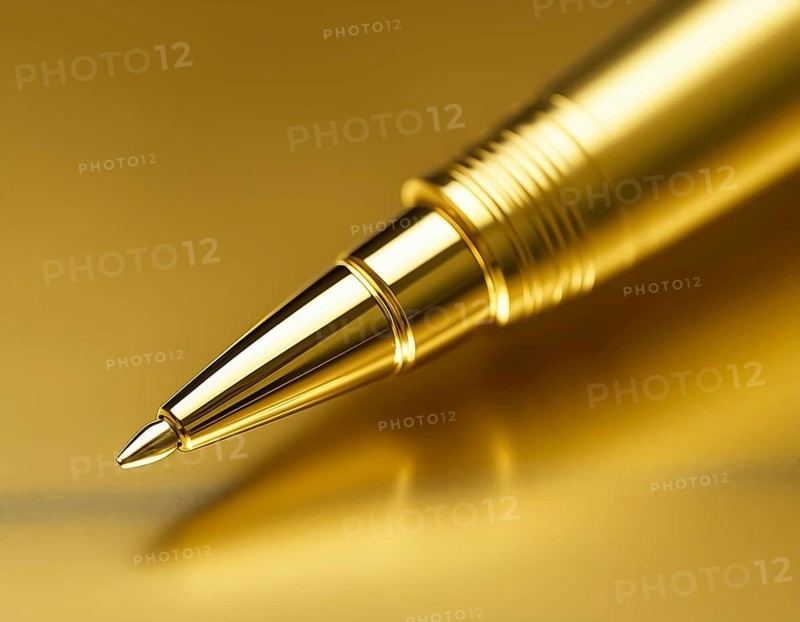 AI generated image showing a golden ballpoint pen closeup in golden ambiance