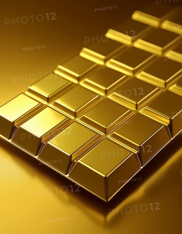 AI generated image showing a golden chocolate bar in shiny ambiance