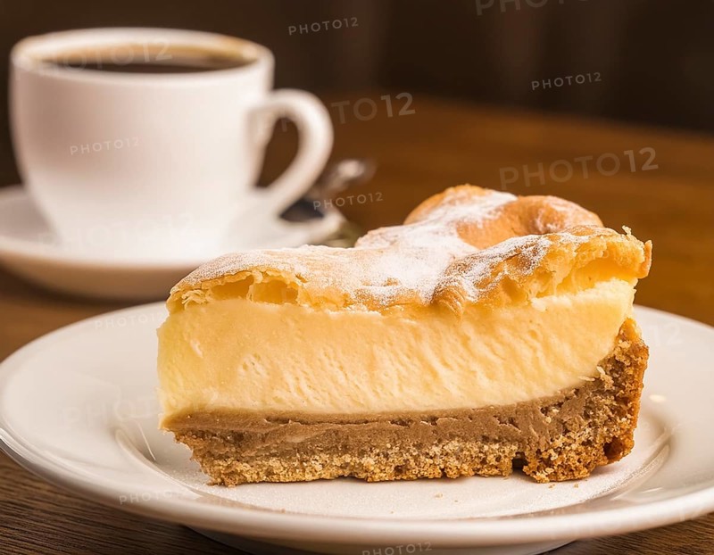 Piece of cake on a plate in coffee-table ambiance, AI generated image