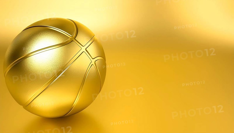 AI generated image showing a golden basketball ball in golden ambiance