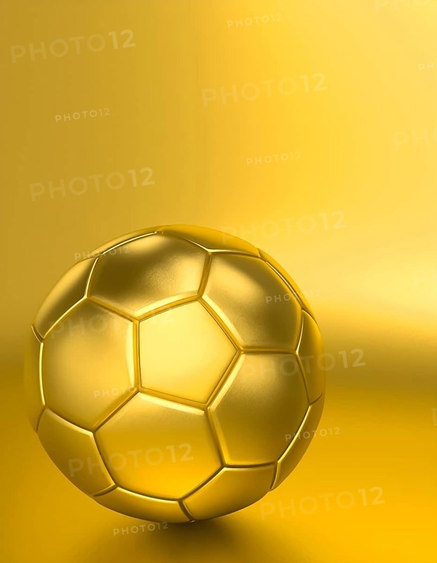 AI generated image showing a golden soccer ball in golden ambiance